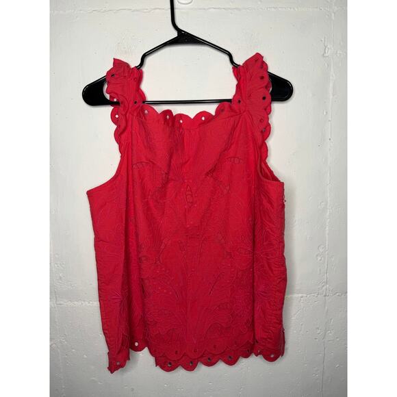 NEW Maeve for Anthropologie Red Coral Eyelet Tank Top Size Medium - Picture 5 of 8